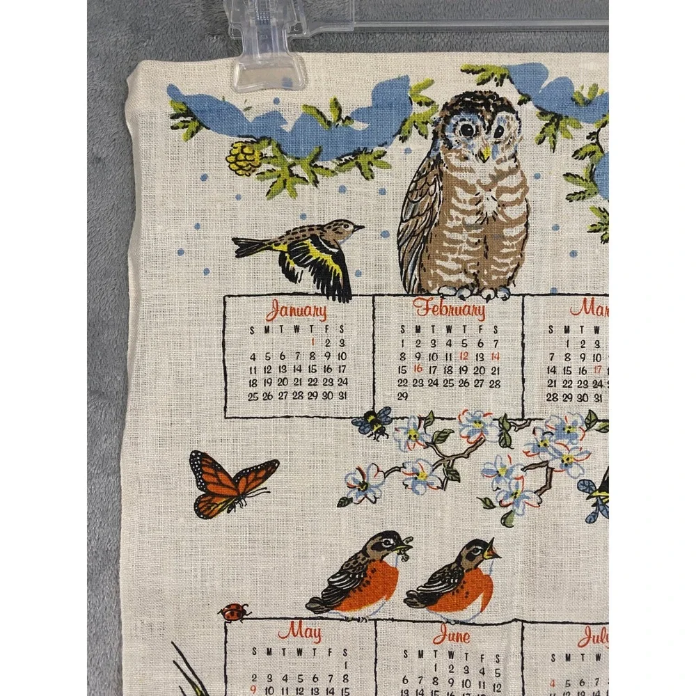 Textilimpex Linen Calendar Tea Towels 1975 1976 Birds Bountiful Table Retro VTG